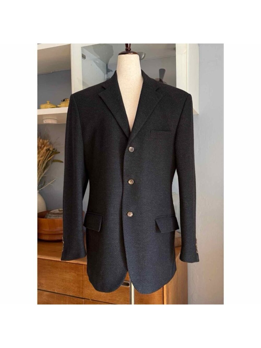 Vtg Polo Ralph Lauren Micro Check Wool Cashmere Tweed Blazer Sport Coat 43 L